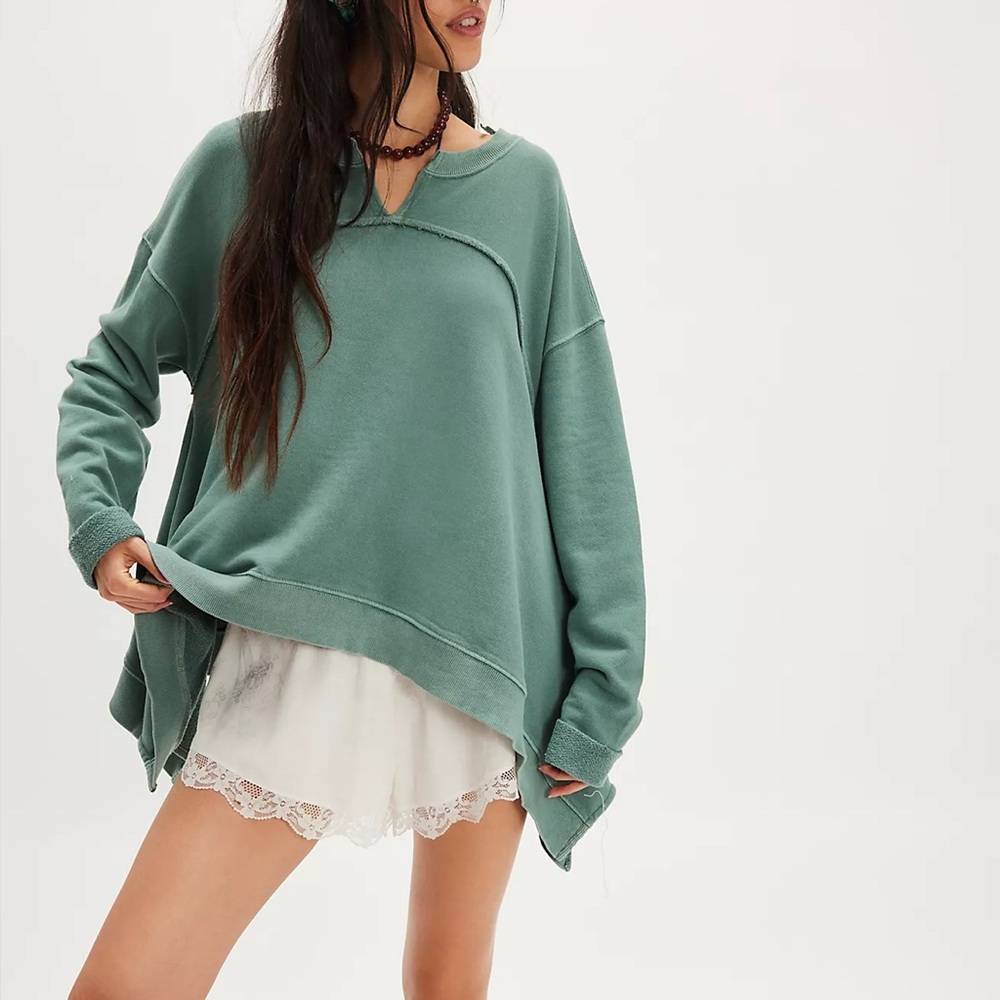 CascadeFree People Teal Crew Neck Sweatshirt.